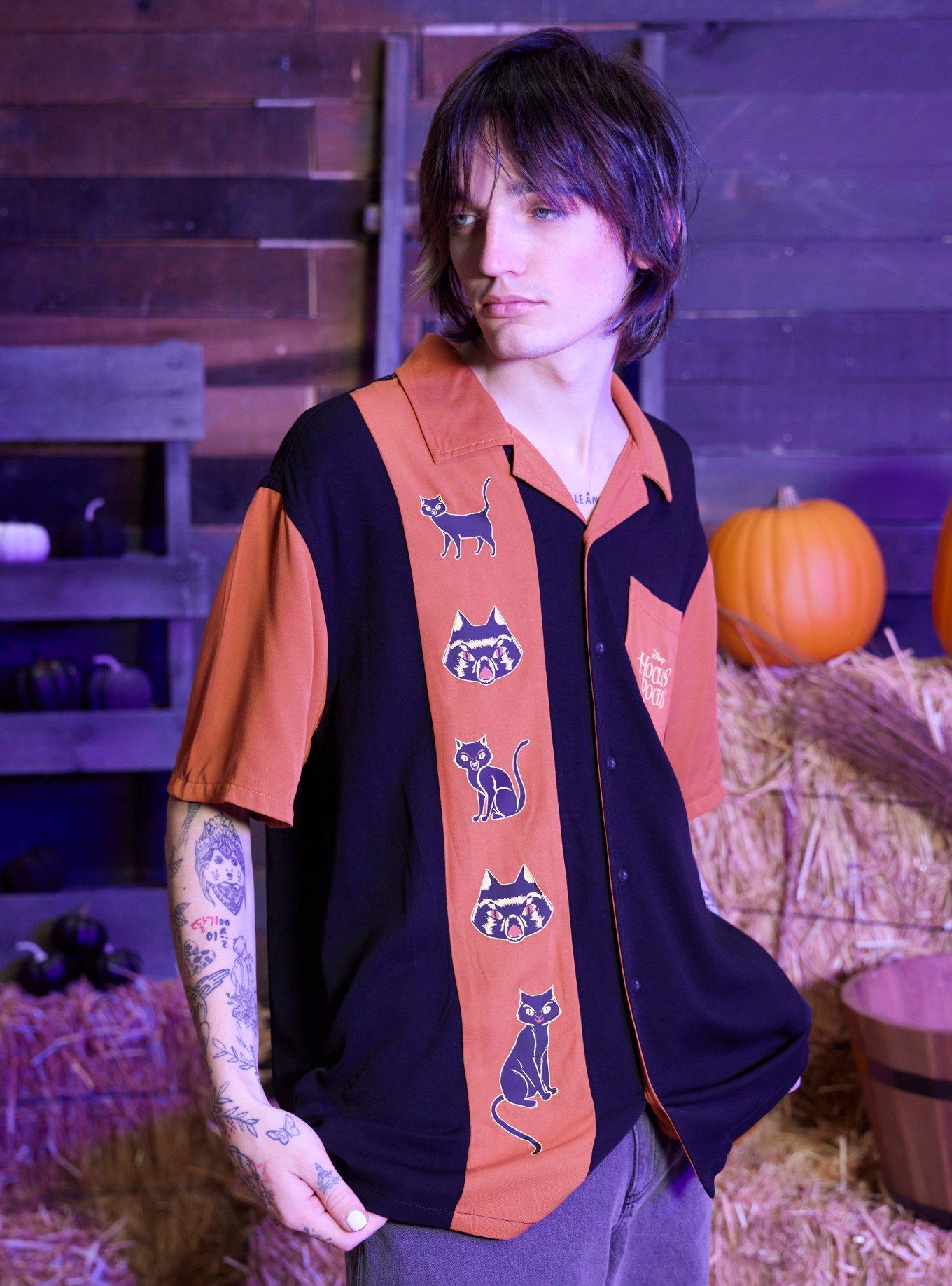 Our Universe Disney Hocus Pocus Binx Bowling Woven Button-Up, BLACK, hi-res