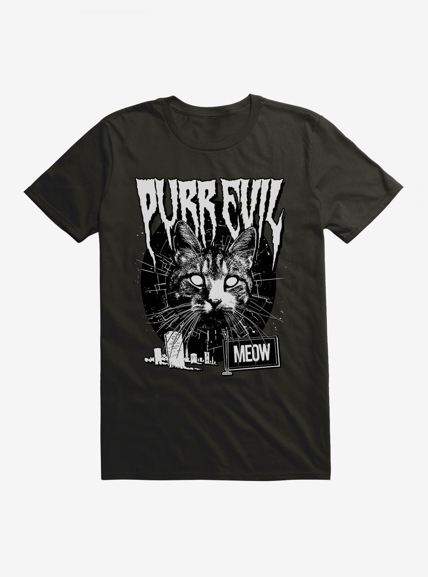 Cat Purr Evil Punk Meow T-Shirt, BLACK, hi-res