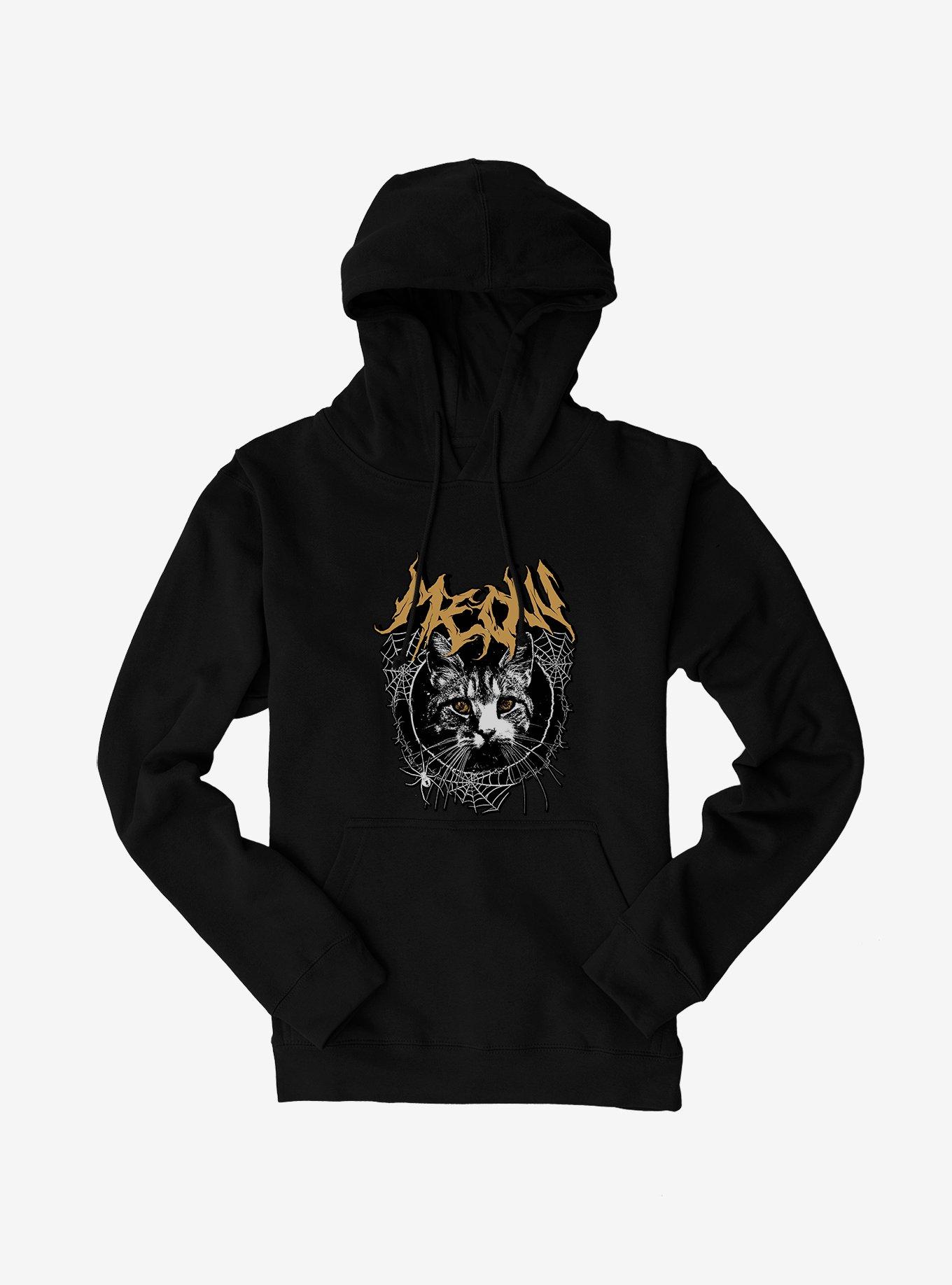 Cat Meow Spiderweb Metal Hoodie, BLACK, hi-res