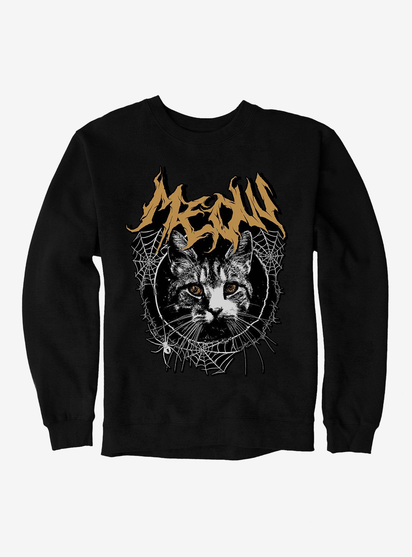 Cat Meow Spiderweb Metal Sweatshirt, BLACK, hi-res