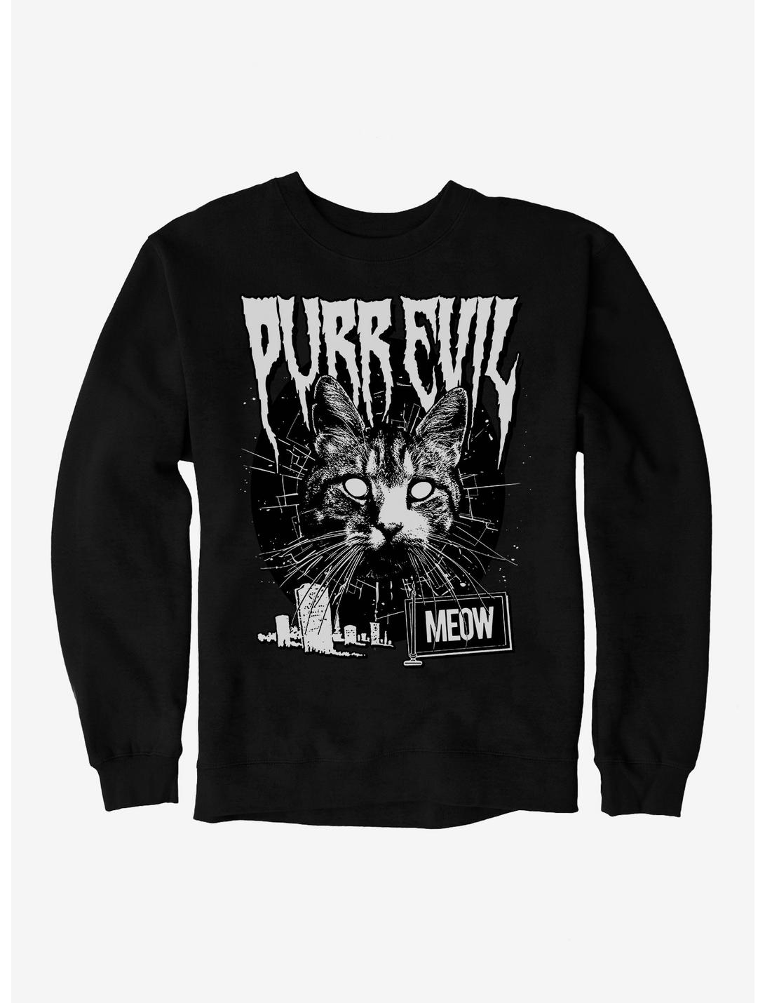 Cat Purr Evil Punk Meow Sweatshirt, BLACK, hi-res