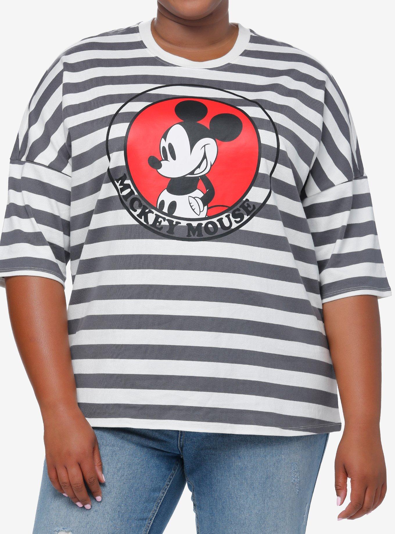 Disney Mickey Mouse Stripe Girls Oversized Drop Shoulder Top Plus Size, , hi-res