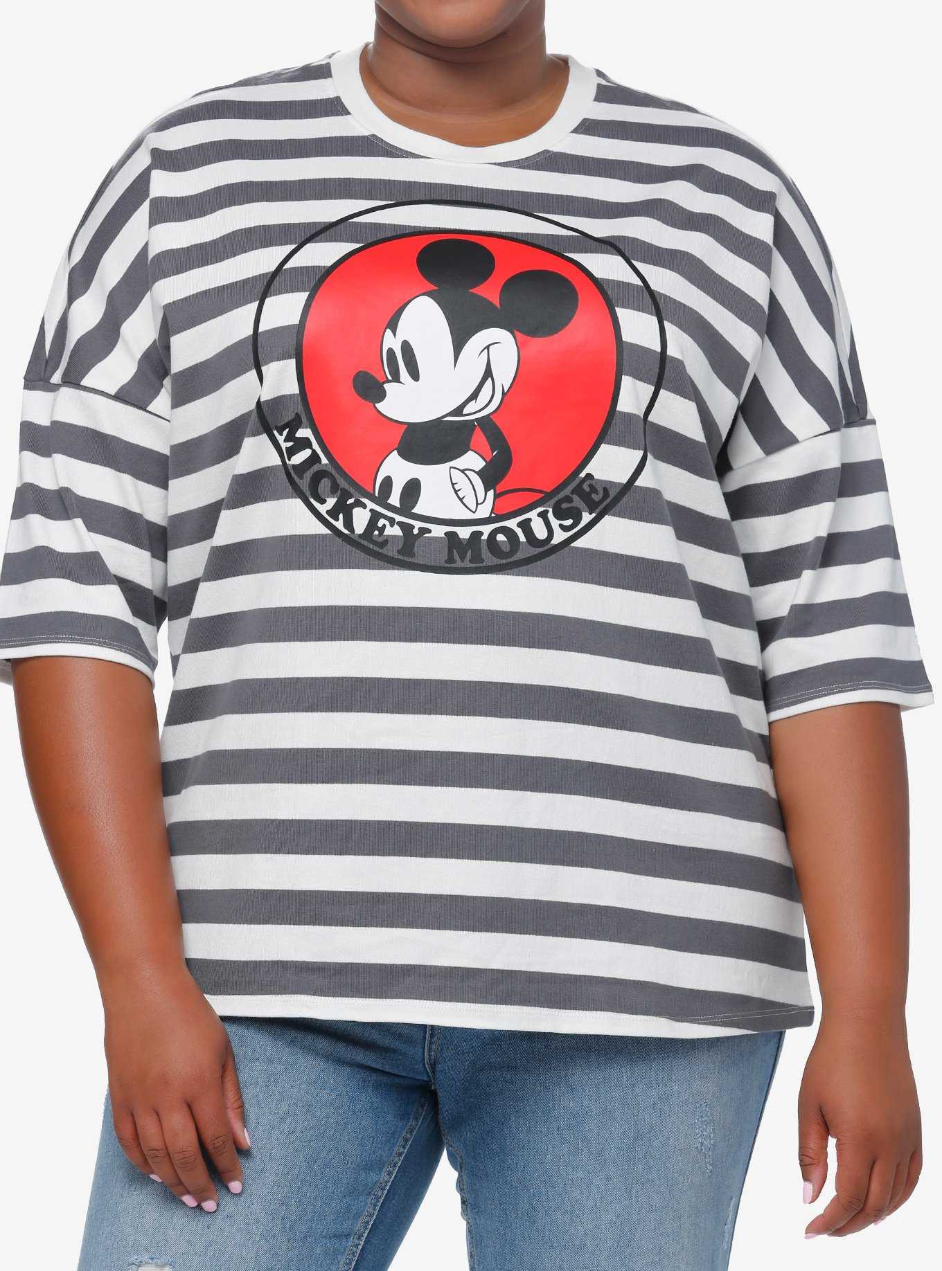 Disney Mickey Mouse Stripe Girls Oversized Drop Shoulder Top Plus Size, , hi-res