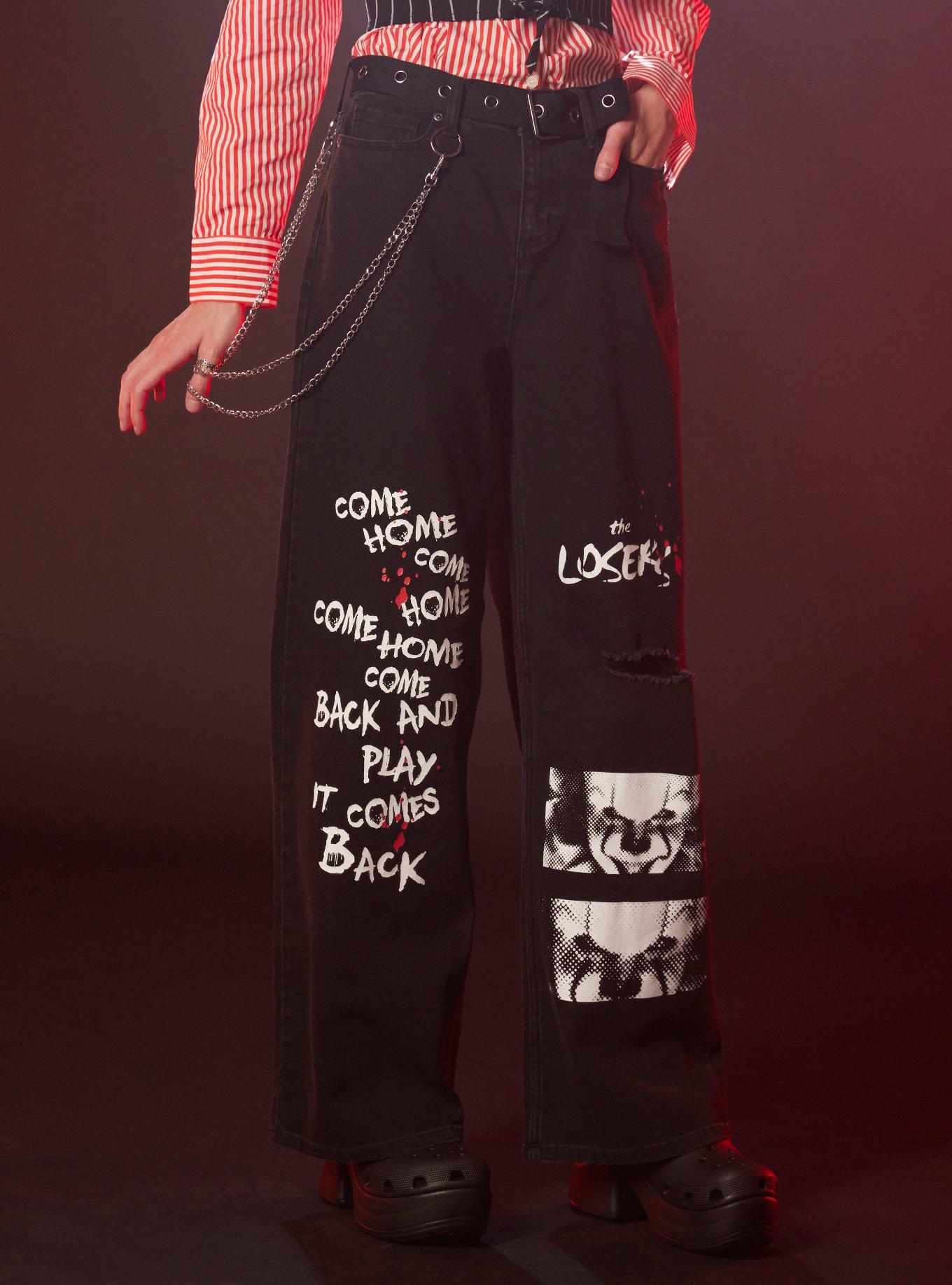 IT Pennywise Side Chain Wide Leg Pants With Belt