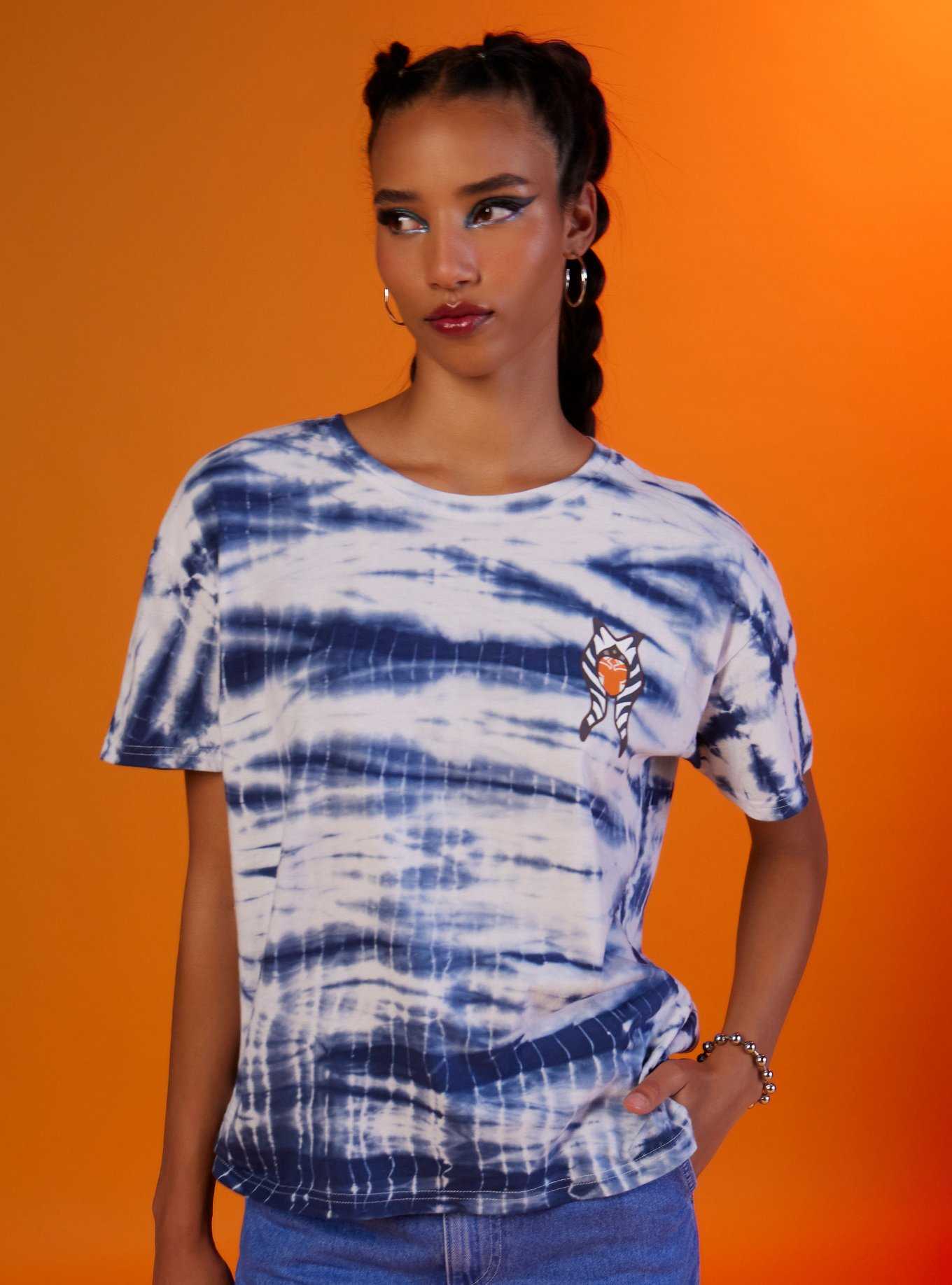 Her Universe Star Wars Ahsoka Blue Tie-Dye Boyfriend Fit Girls T-Shirt, , hi-res