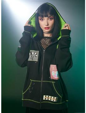 Beetlejuice Safety Pin Patches Girls Oversized Hoodie, , hi-res