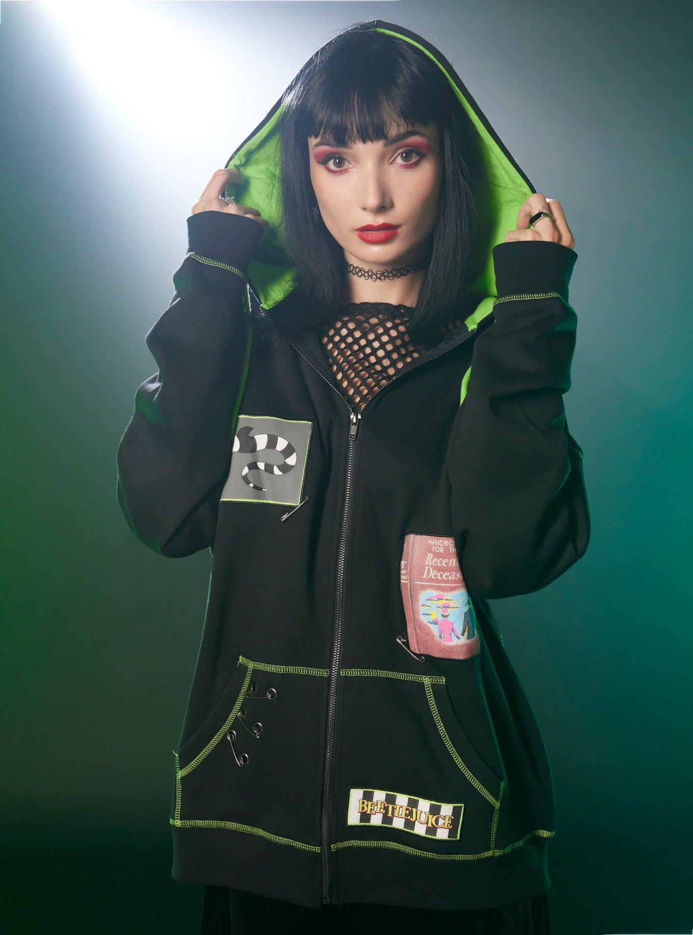 Beetlejuice Safety Pin Patches Girls Oversized Hoodie, MULTI, hi-res