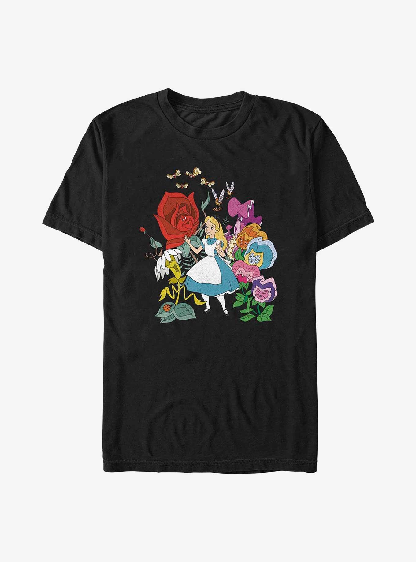 Disney Alice In Wonderland Flower Afternoon Extra Soft T-Shirt, BLACK, hi-res