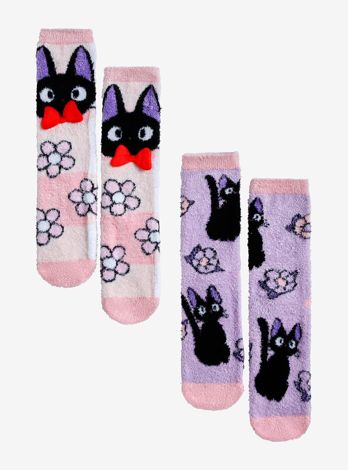 Studio Ghibli Kiki's Delivery Service Jiji Flower Fuzzy Socks 2 Pair, , hi-res