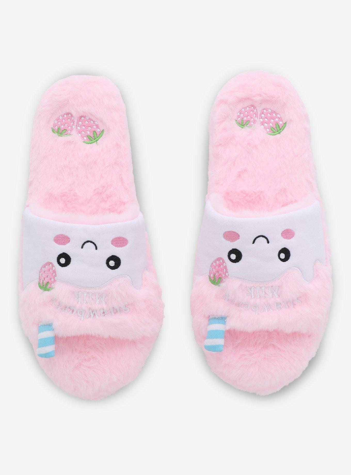 Strawberry Milk Fuzzy Plush Slippers, MULTI, hi-res
