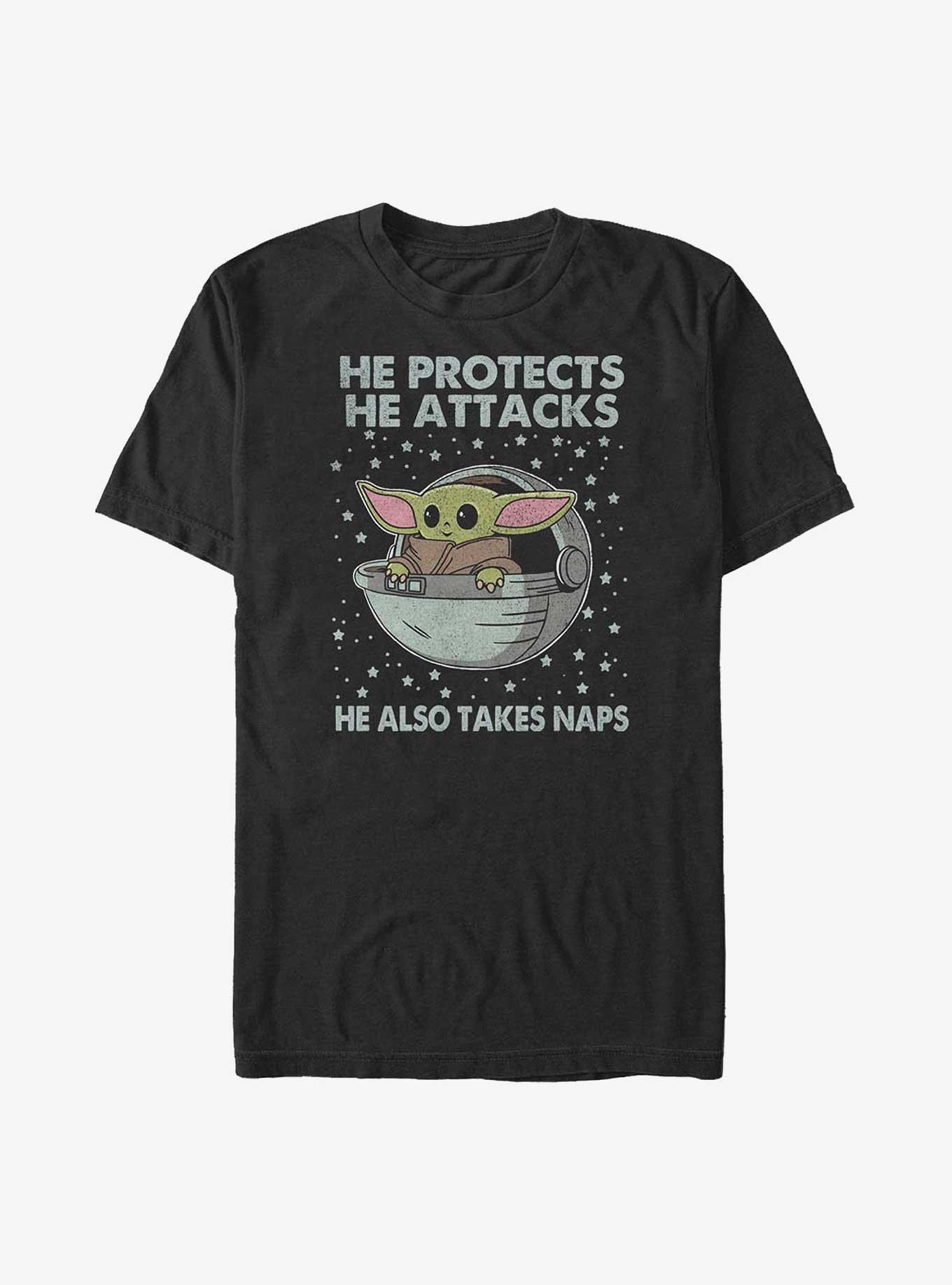 Star Wars The Mandalorian The Child Protects, Attacks, and Takes Naps Big & Tall T-Shirt, BLACK, hi-res