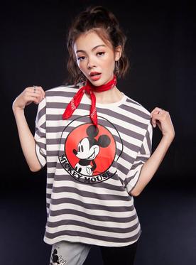 Disney Mickey Mouse Stripe Oversized Drop Shoulder Top