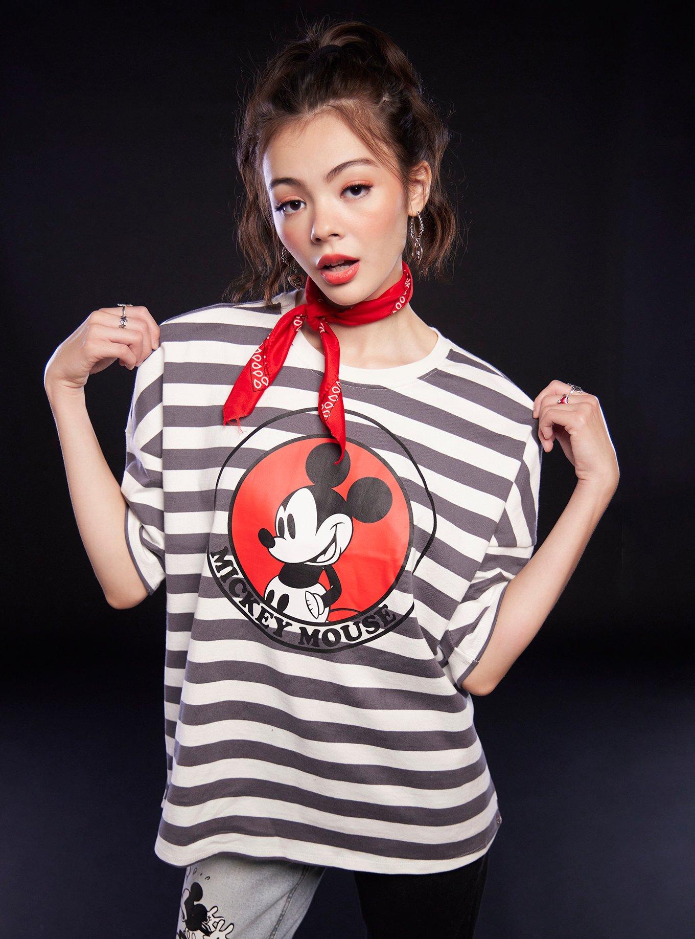 Disney Mickey Mouse Stripe Oversized Drop Shoulder Top, MULTI, hi-res