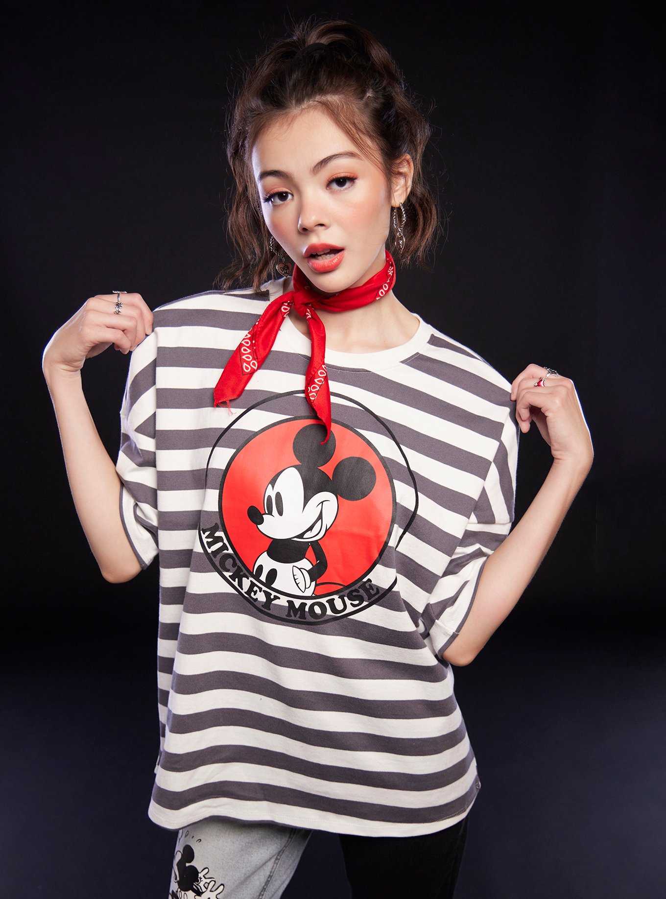 Disney Mickey Mouse Stripe Oversized Drop Shoulder Top, , hi-res