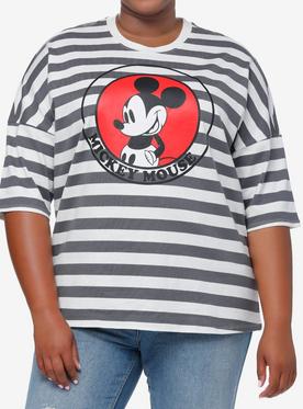 Disney Mickey Mouse Stripe Oversized Drop Shoulder Top Plus Size