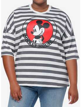 Disney Mickey Mouse Stripe Oversized Drop Shoulder Top Plus Size, , hi-res