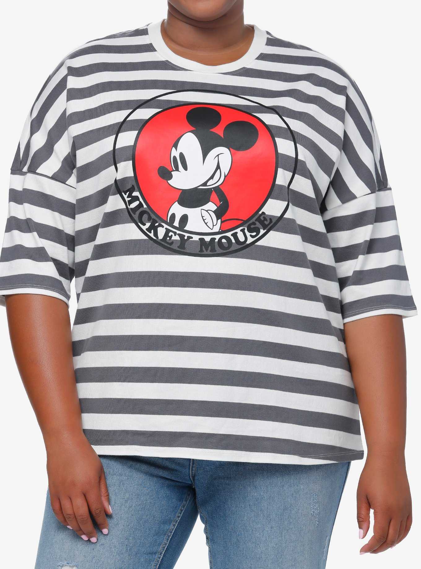 Disney Mickey Mouse Stripe Oversized Drop Shoulder Top Plus Size, , hi-res