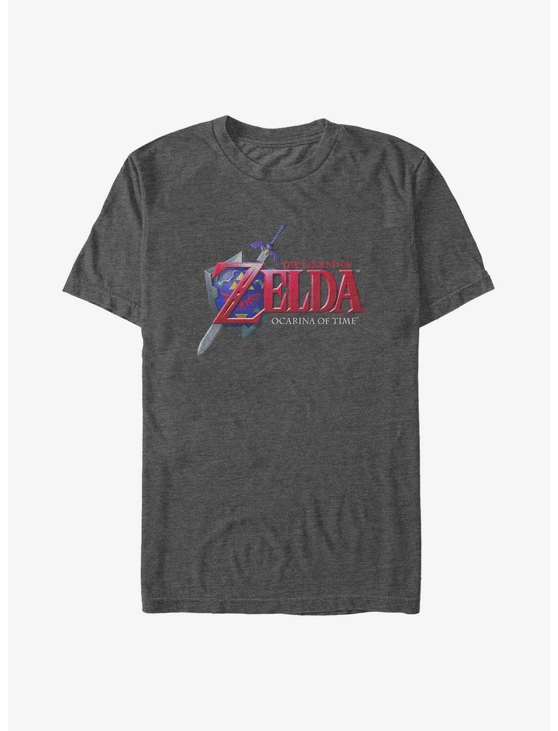 The Legend of Zelda: Ocarina Of Time Logo Big & Tall T-Shirt, CHAR HTR, hi-res