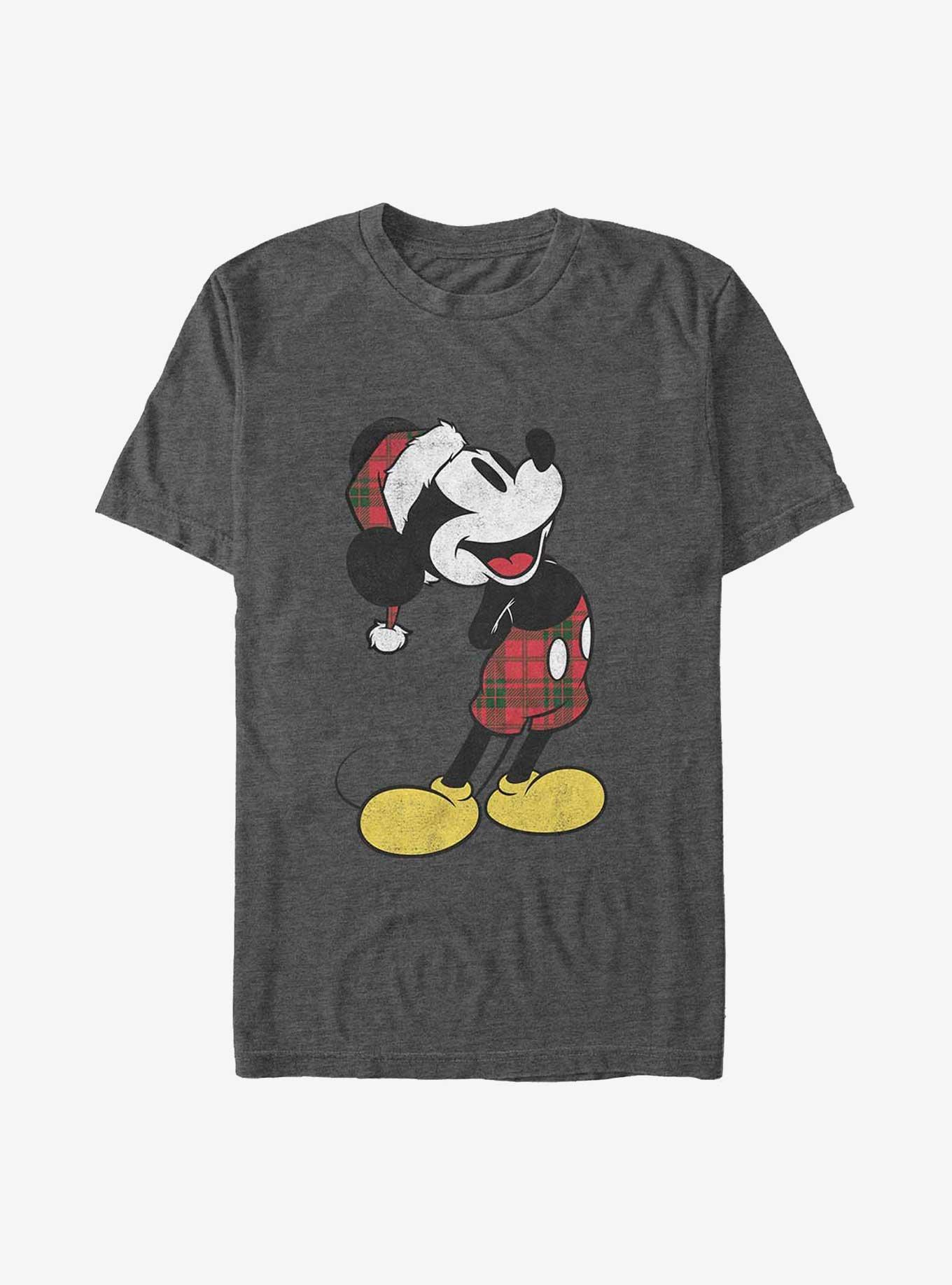 Disney Mickey Mouse Plaid Santa Mickey Big & Tall T-Shirt, CHAR HTR, hi-res