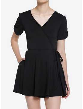 Black Wrap Flared Dress, , hi-res