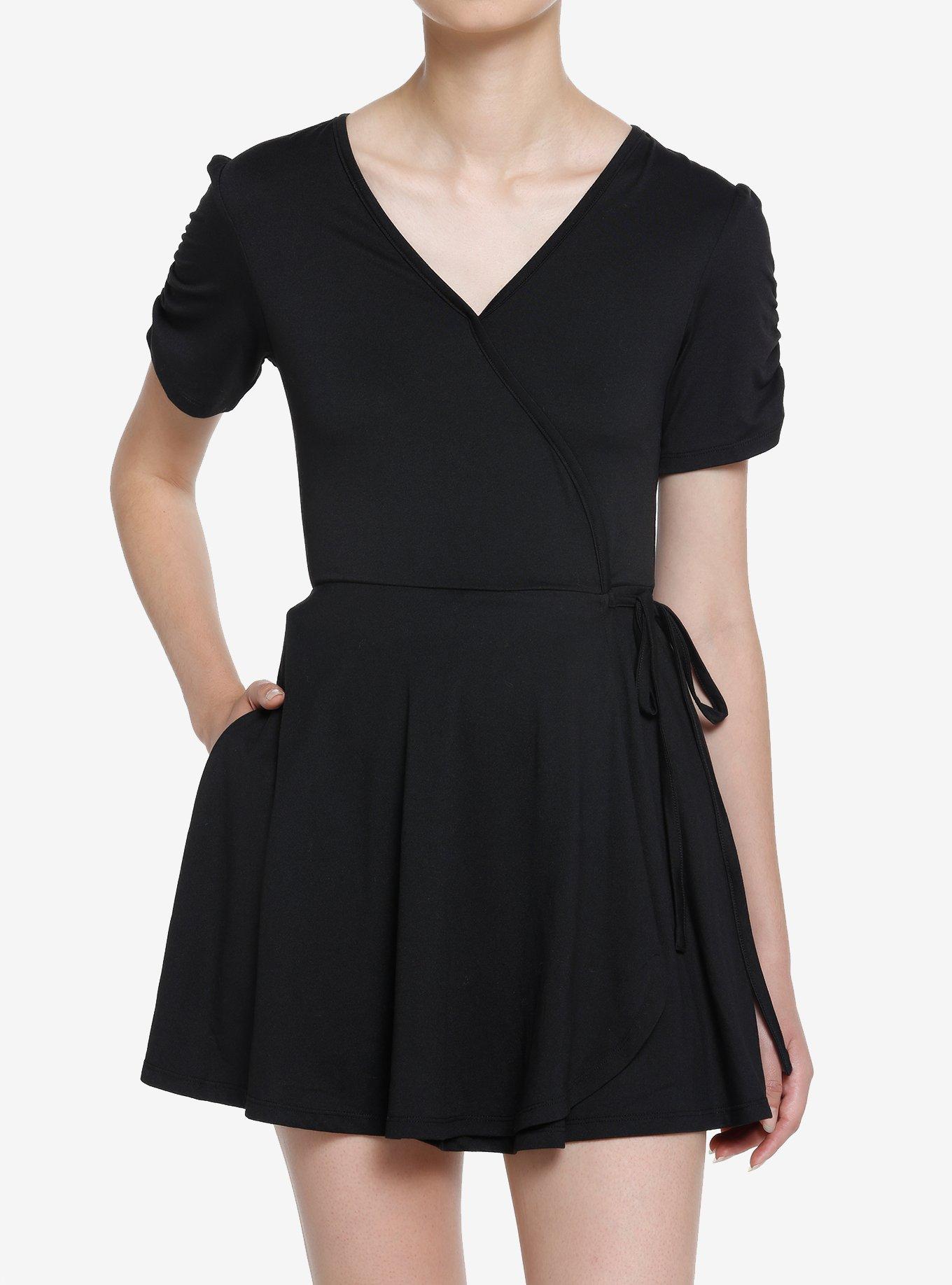 Black Wrap Flared Dress, , hi-res