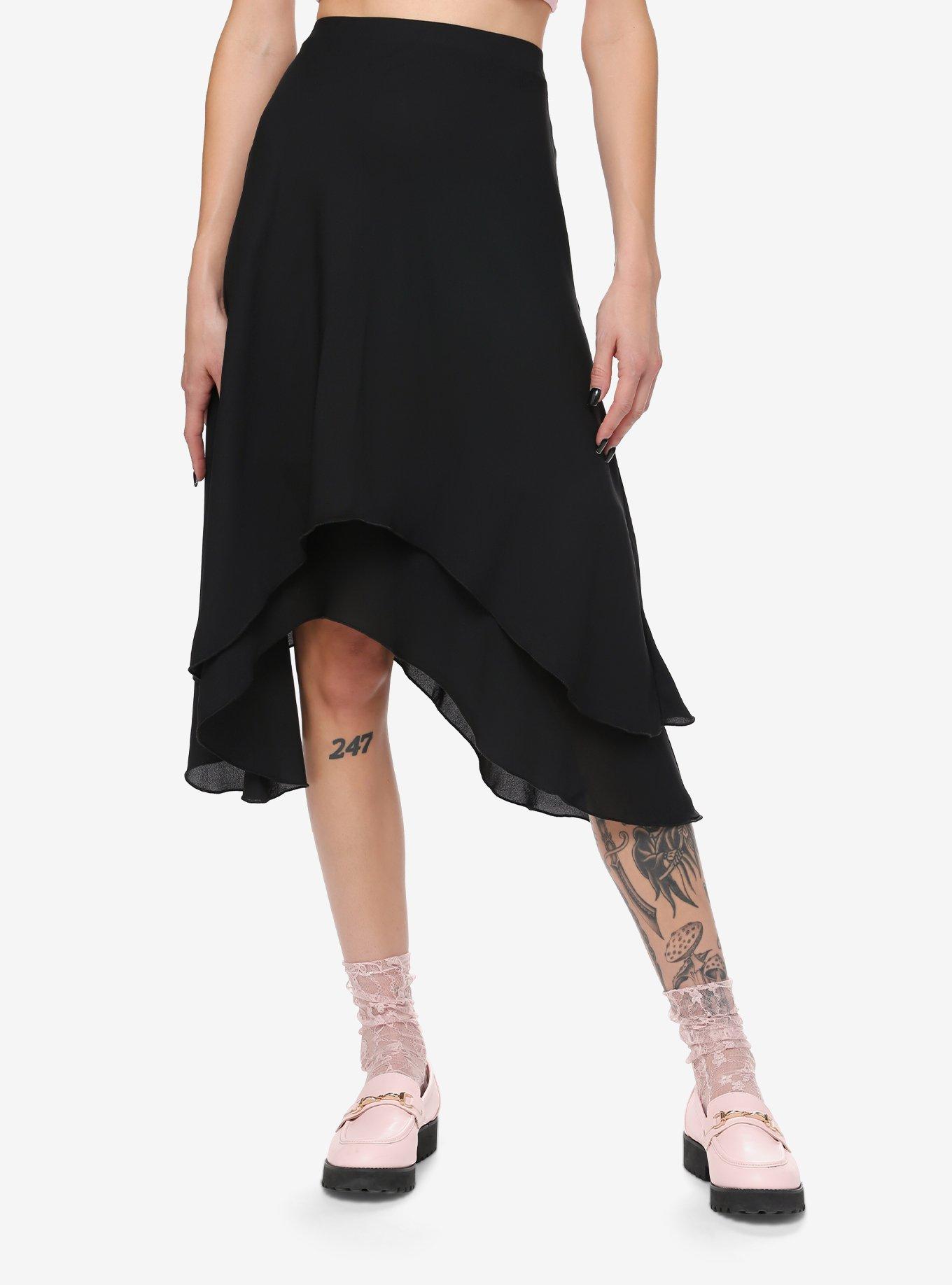 Sweet Society Black Asymmetrical Midi Skirt, BLACK, hi-res