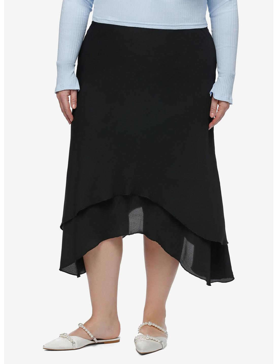 Sweet Society Black Asymmetrical Midi Skirt Plus Sizes, BLACK, hi-res