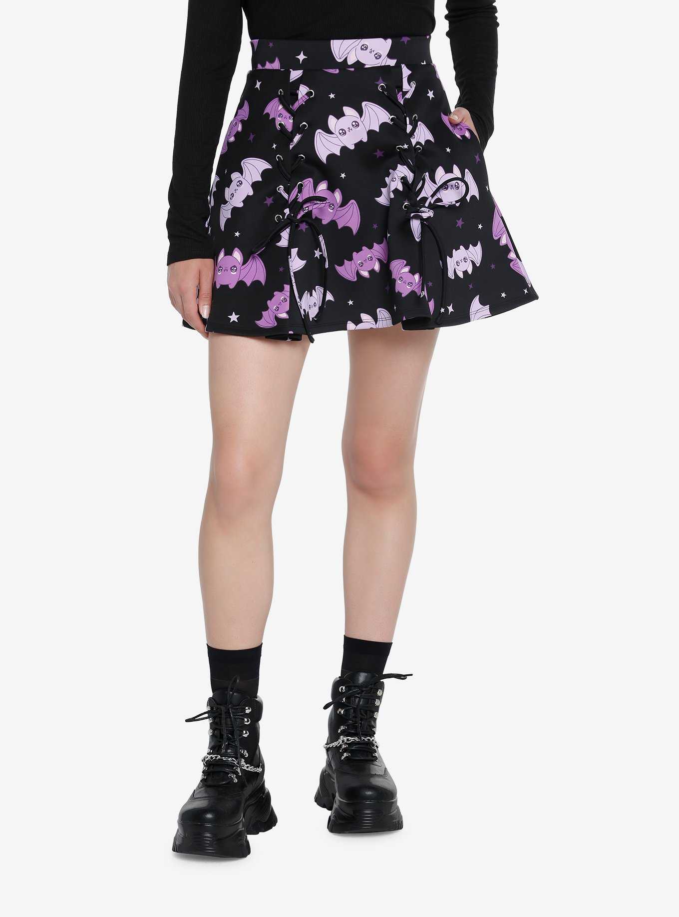 Sweet Society Purple Kawaii Bat Scuba Skater Skirt, , hi-res