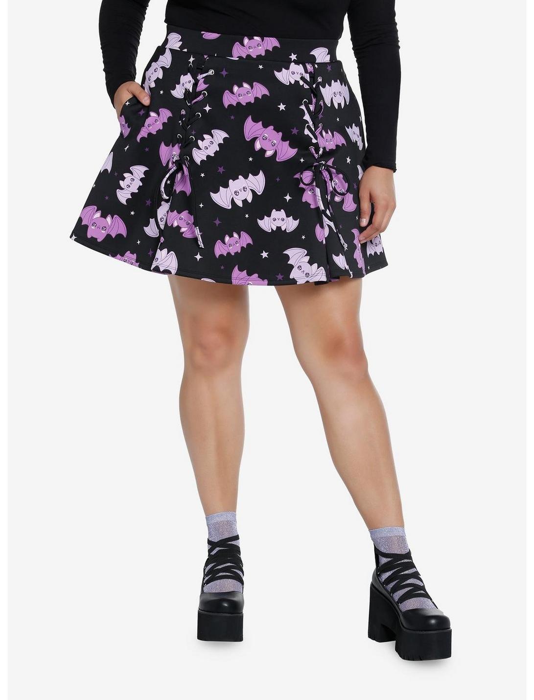 Sweet Society Purple Kawaii Bat Scuba Skater Skirt Plus Size, MULTI, hi-res
