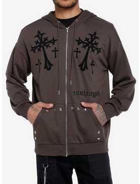 Social Collision® Gothic Cross Studded Hoodie, , hi-res