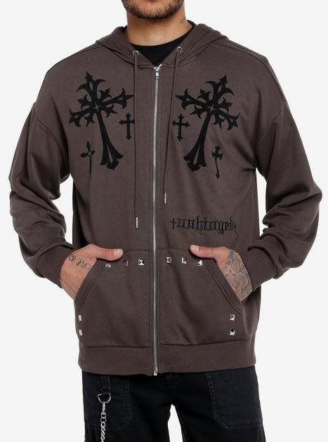 Social Collision® Gothic Cross Studded Hoodie | Hot Topic