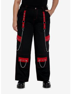 Social Collision Black & Red Grommet Strap Carpenter Pants Plus Size, , hi-res