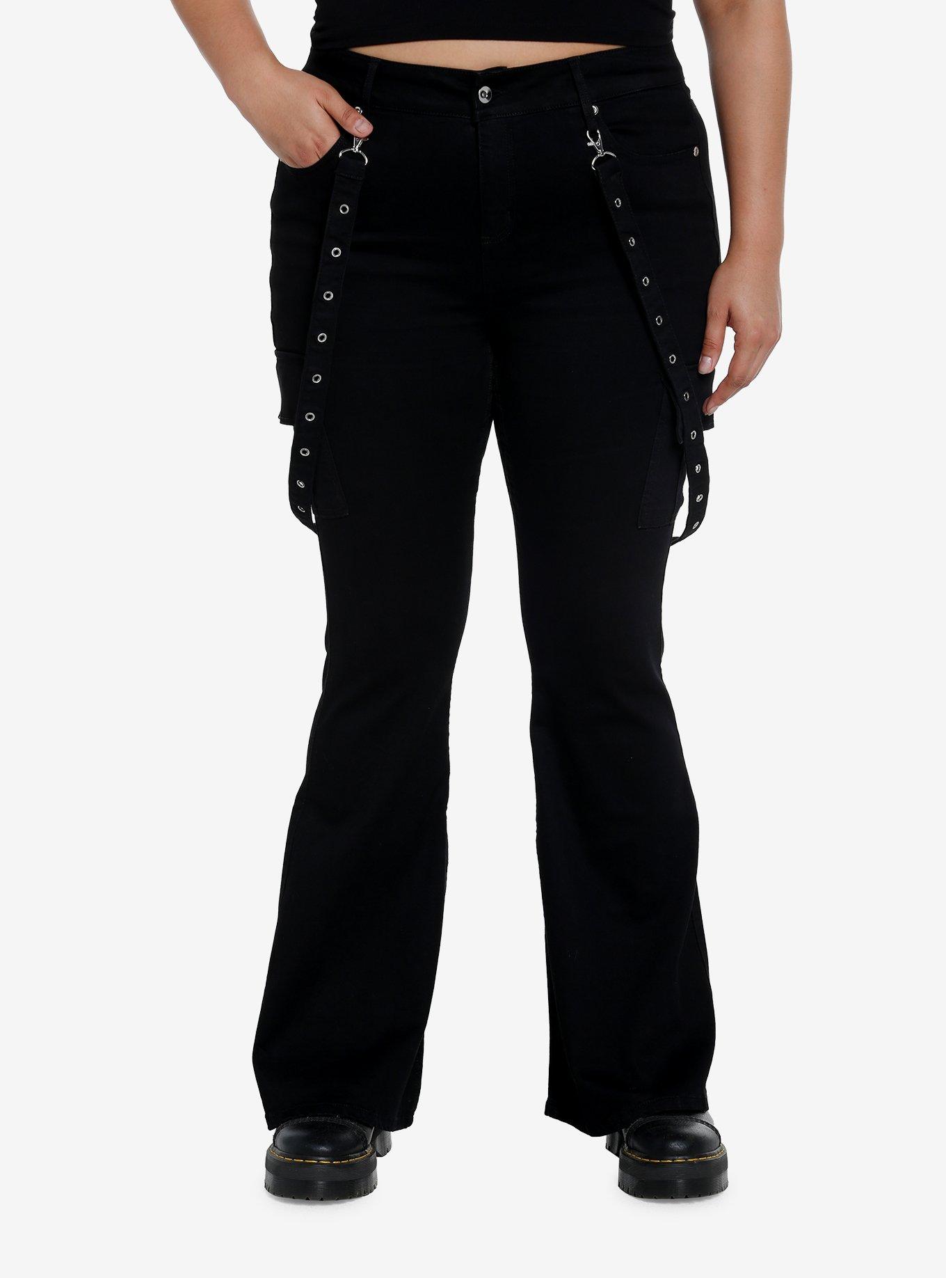 Hot Topic Black Grommet Belt Girls Flare Pants Plus