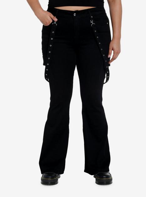 Social Collision Black Grommet Suspender Flare Pants Plus Size | Hot Topic