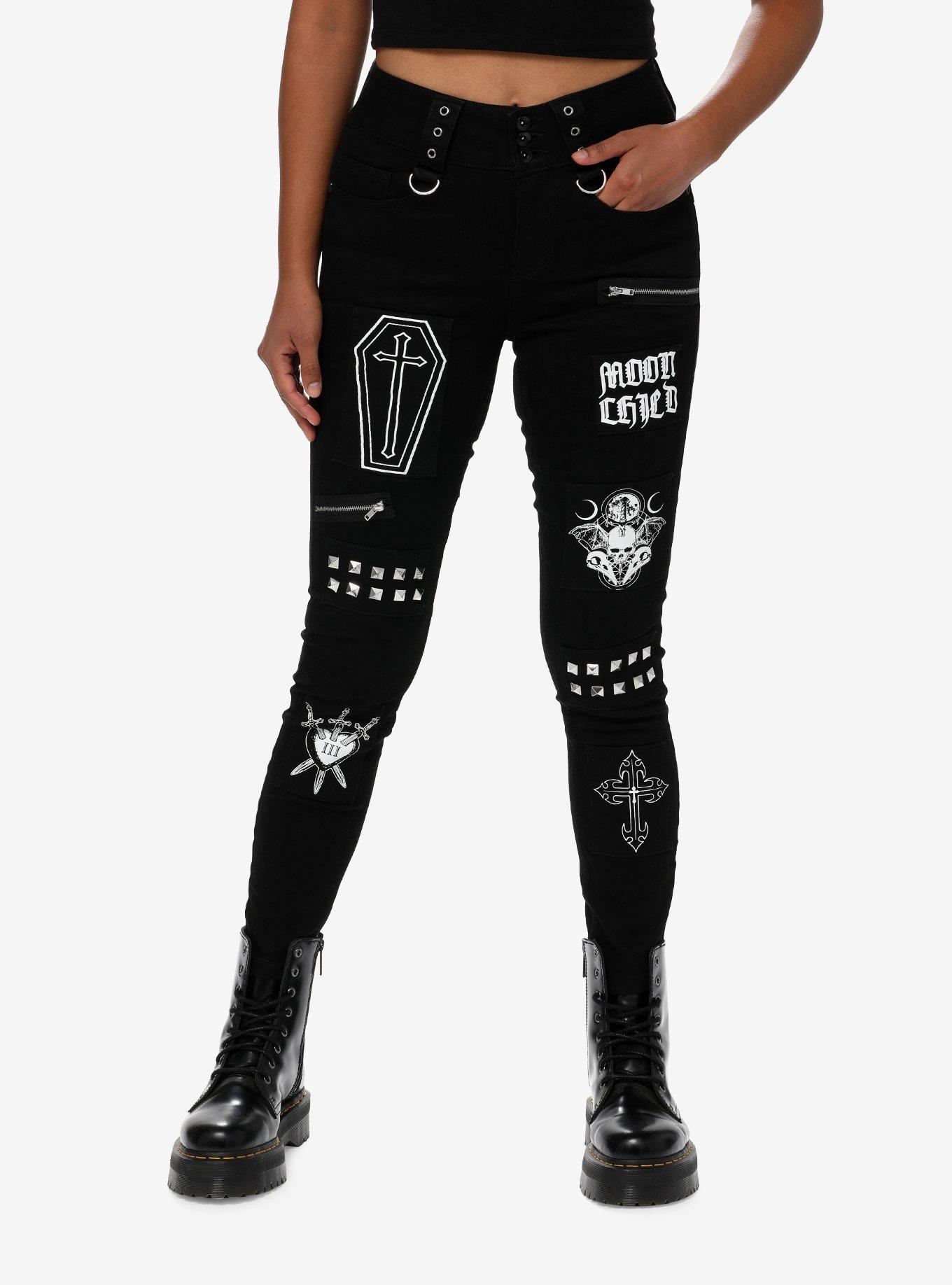 Cosmic Aura Black Witchy Icons Super Skinny Jeans, BLACK, hi-res