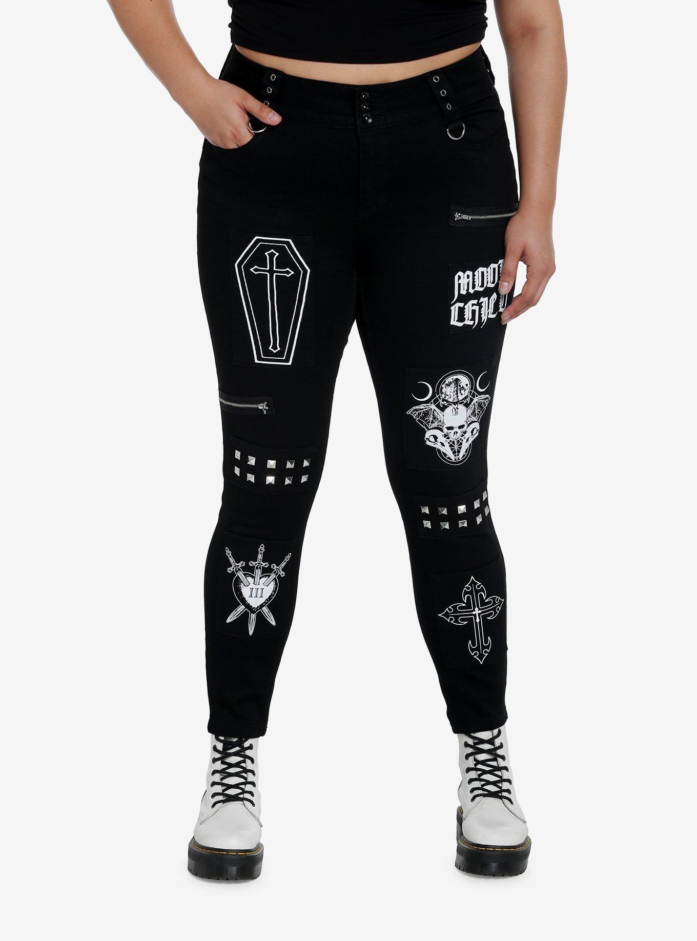 Cosmic Aura Black Witchy Icons Super Skinny Jeans Plus Size, , hi-res