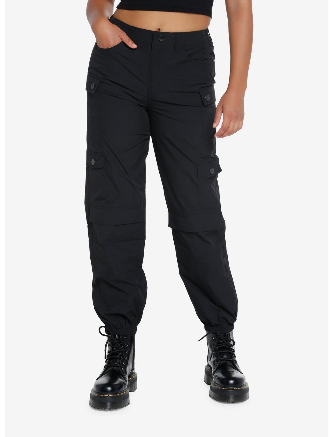 Black Cargo Jogger Pants, BLACK, hi-res