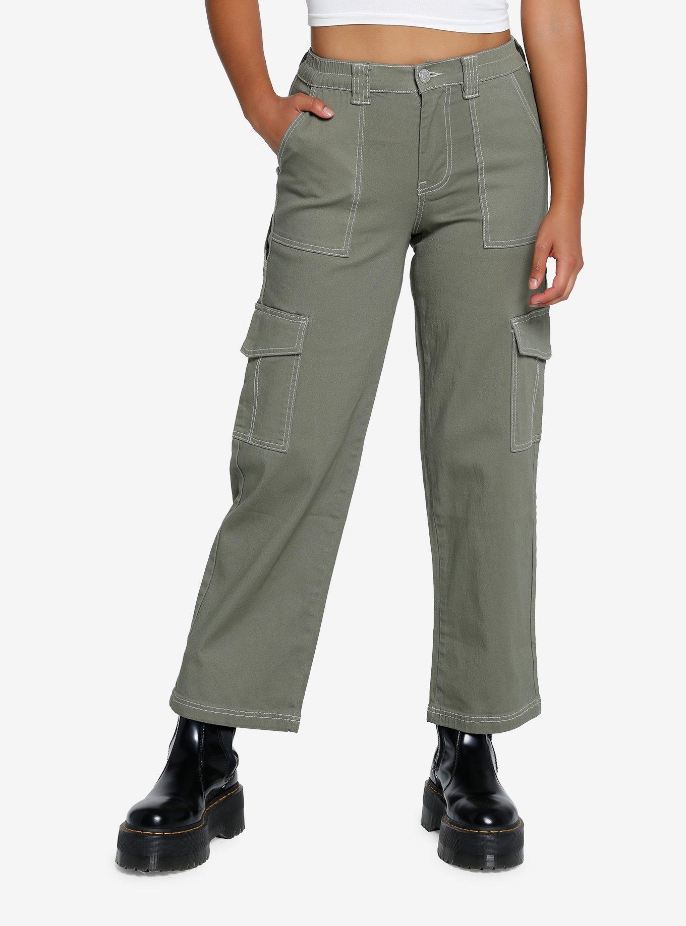 Olive Contrast Stitch Carpenter Pants, , hi-res