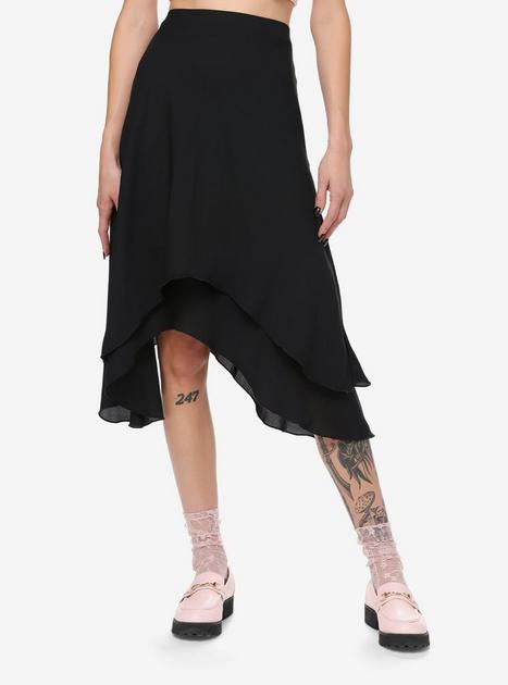 新品 ch!iiibag チー Sweat Asymmetry Skirt 黒 Sweet Society Black Asymmetrical Midi Skirt | Hot Topic