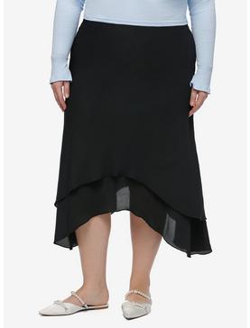 Sweet Society Black Asymmetrical Midi Skirt Plus Sizes, , hi-res