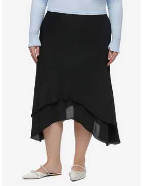 Sweet Society Black Asymmetrical Midi Skirt Plus Size, , hi-res