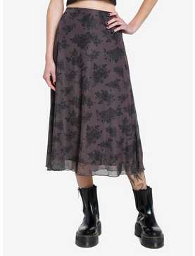 Social Collision Brown Floral Midi Skirt, , hi-res