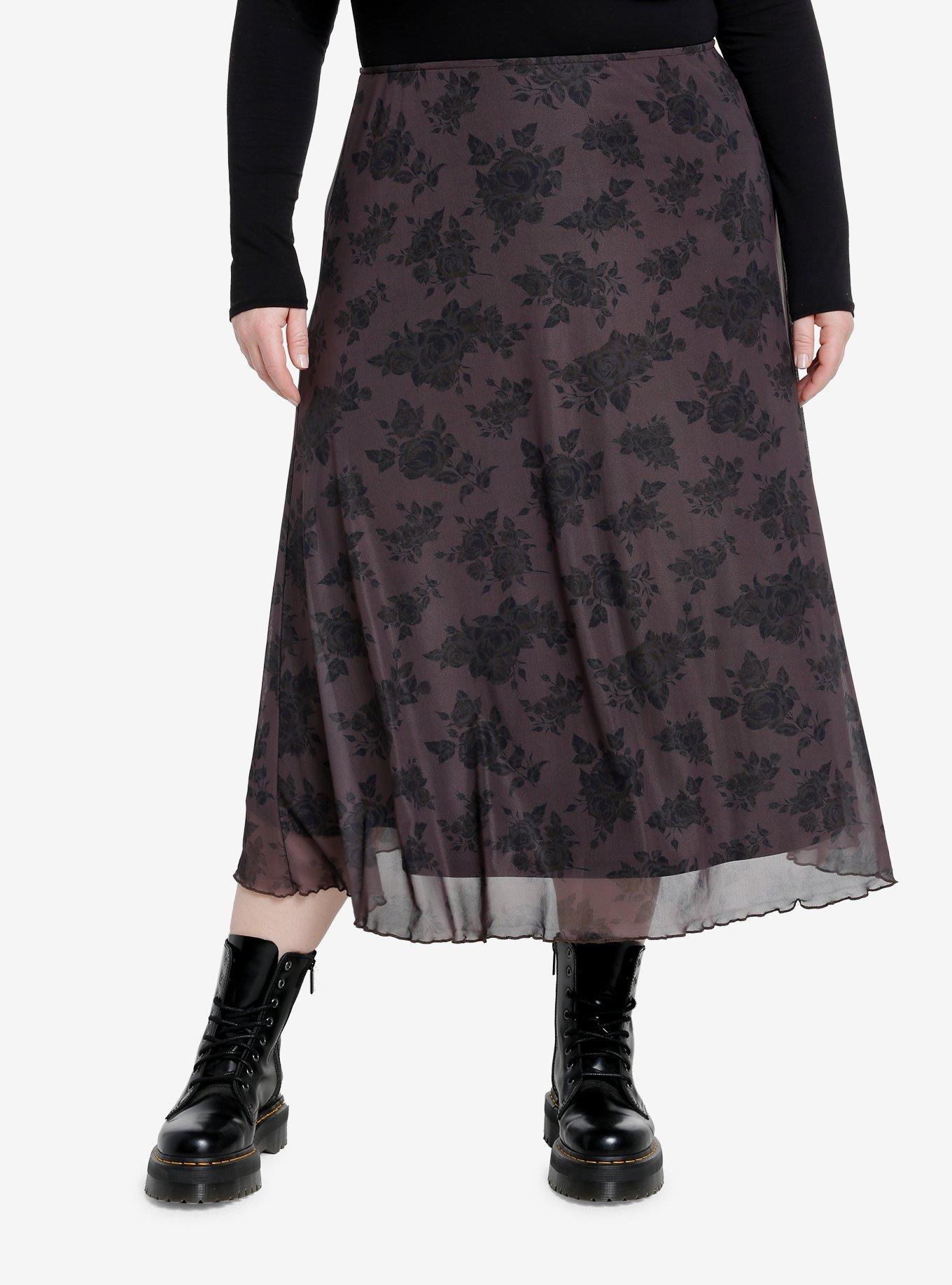 Social Collision Brown Floral Midi Skirt, FLORAL, hi-res