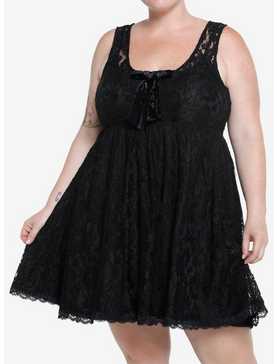 Sweet Society Black Lace Bow Babydoll Dress Plus Size, , hi-res