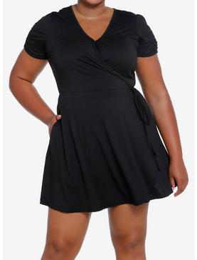 Black Wrap Flared Dress Plus Size, , hi-res