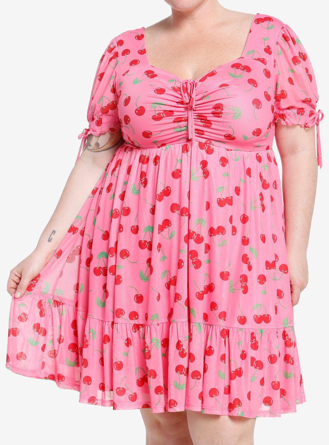 Sweet Society Cherries Pink Puff Sleeve Dress Plus Size Hot Topic