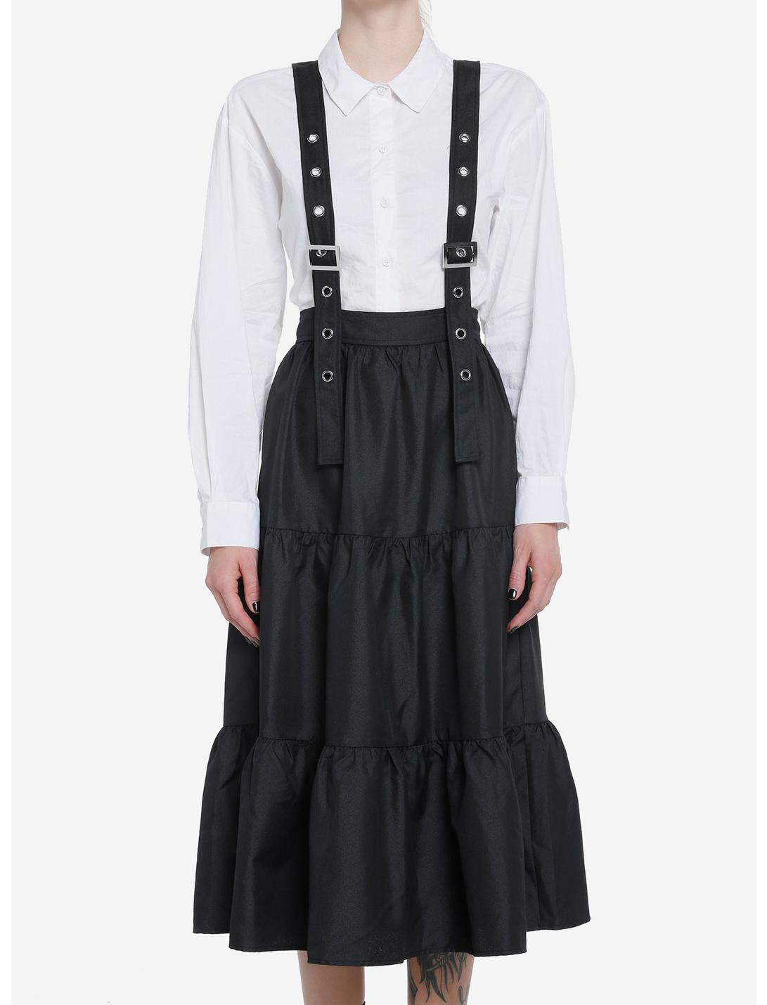 Cosmic Aura Black Tiered Suspender Skirt, BLACK, hi-res