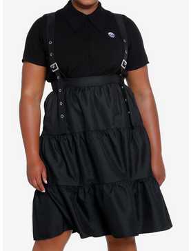 Cosmic Aura Black Tiered Suspender Skirt Plus Size, , hi-res