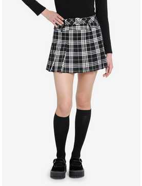 Cosmic Aura Black & White Plaid Belt Mini Skirt, , hi-res