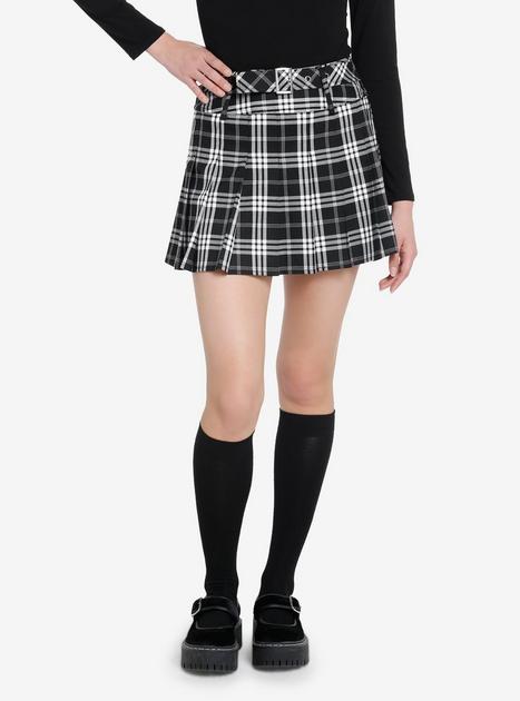 Plaid skirt with top belt